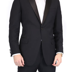 Blujacket SUITS Blujacket Mens Black Peak Lapel Zignone Wool Slim Fit Tuxedo