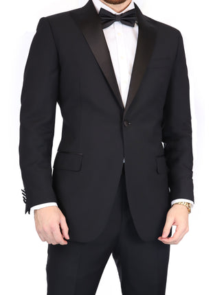 Blujacket SUITS Blujacket Mens Black Peak Lapel Zignone Wool Slim Fit Tuxedo