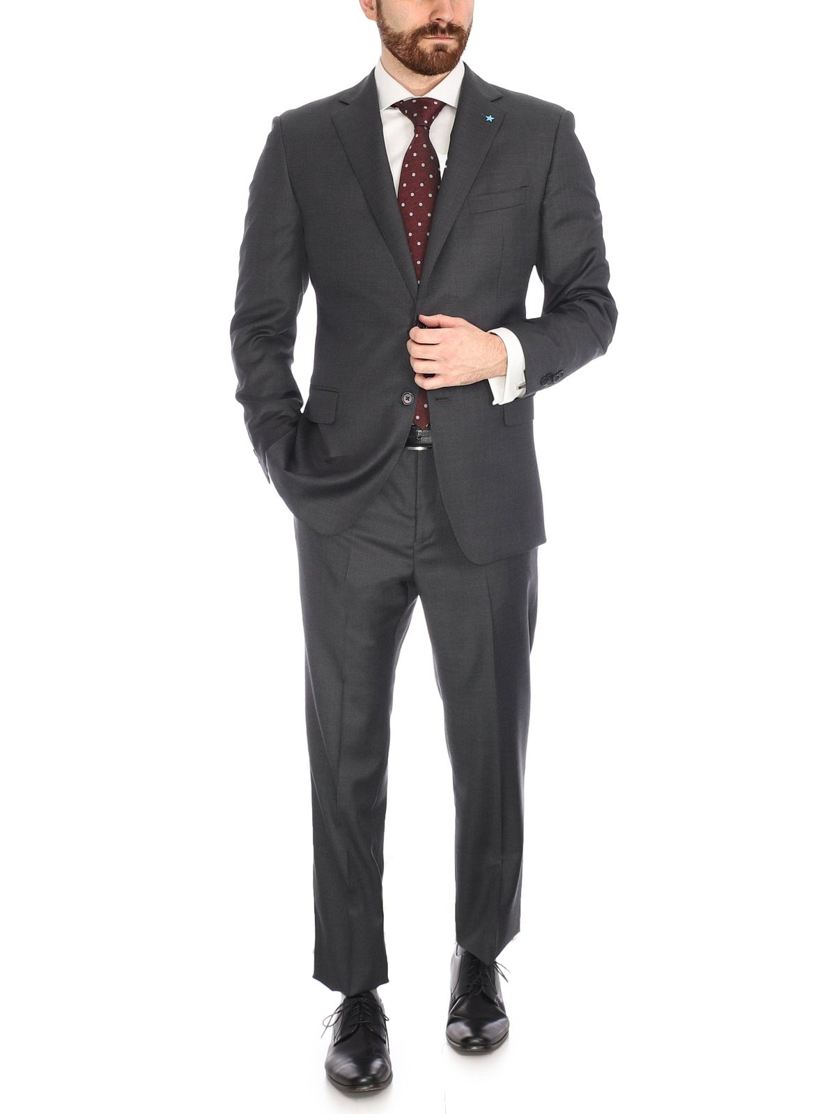 Blujacket Mens Charocal Gray 100% Wool Regular Fit 2 Piece Suit