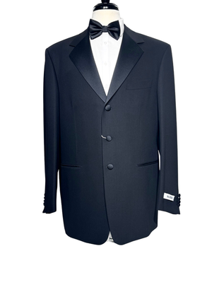 Pal Zileri Mens Solid Black Satin Notch Lapel Classic Fit 3-Button Wool Tuxedo - 44L