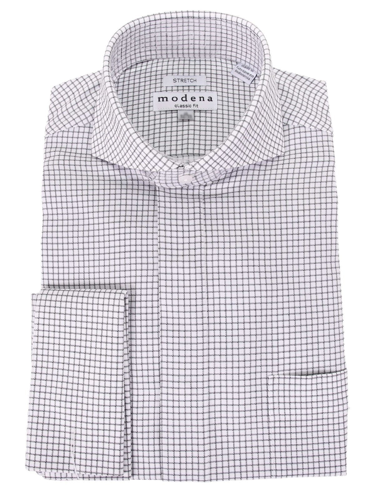 Mens Cotton Black Check Classic Fit Cutaway Collar Stretch Dress Shirt, 15.5 / 32/33 Mens Cotton Black Check Classic Fit Cutaway Collar Stretch Dress Shirt, 15.5 / 32/33