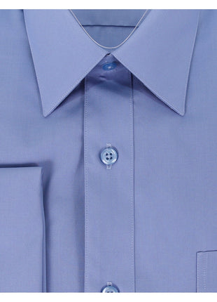 Brand M SHIRTS Mens Solid Blue Regular Fit Spread Collar French Cuff Dress Shirt