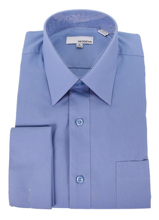 Brand M SHIRTS Mens Solid Blue Regular Fit Spread Collar French Cuff Dress Shirt