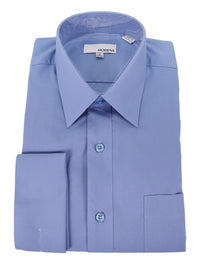 Thumbnail for Brand M SHIRTS Mens Solid Blue Regular Fit Spread Collar French Cuff Dress Shirt