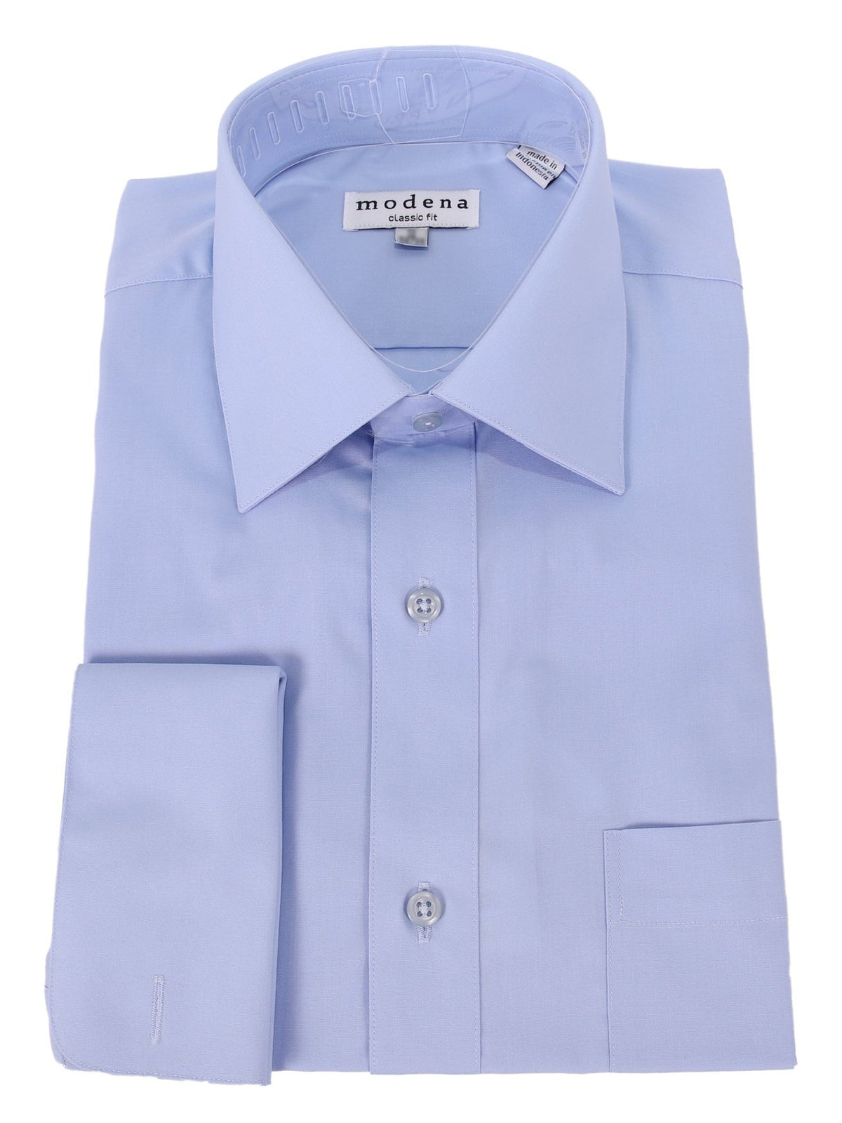 Brand M SHIRTS Mens Solid Powder Blue Regular Fit Spread Collar French Cuff Dress Shirt