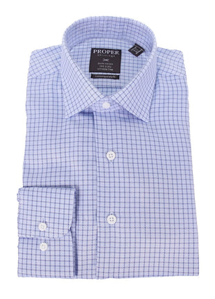 Brand P & S SHIRTS Mens Cotton Blue Check Slim Fit Spread Collar Wrinkle Free Dress Shirt