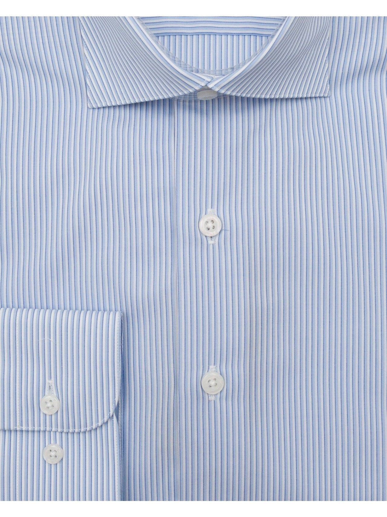 Brand P & S SHIRTS Mens Cotton Blue Striped Slim Fit Spread Collar Wrinkle Free Dress Shirt