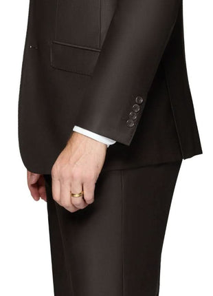 Beragamo Elegant Men's Solid Brown 100% Wool Classic Fit Vested Suit