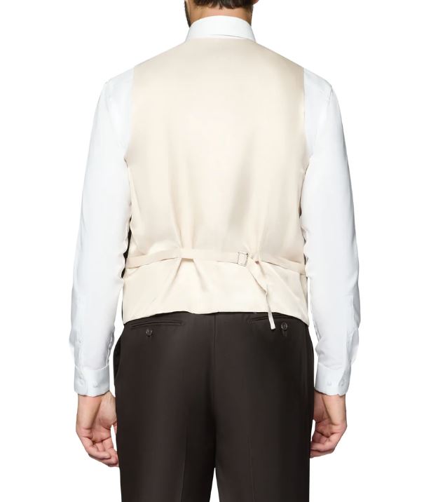Beragamo Elegant Men&#39;s Solid Brown 100% Wool Classic Fit Vested Suit
