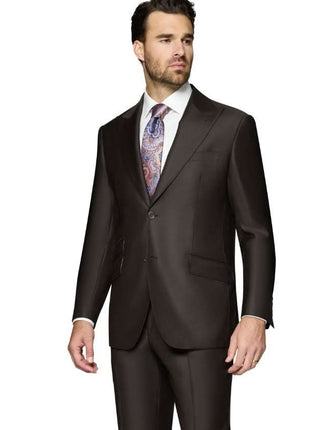 Beragamo Elegant Men's Solid Brown 100% Wool Classic Fit Vested Suit