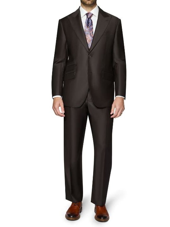 Beragamo Elegant Men's Solid Brown 100% Wool Classic Fit Vested Suit