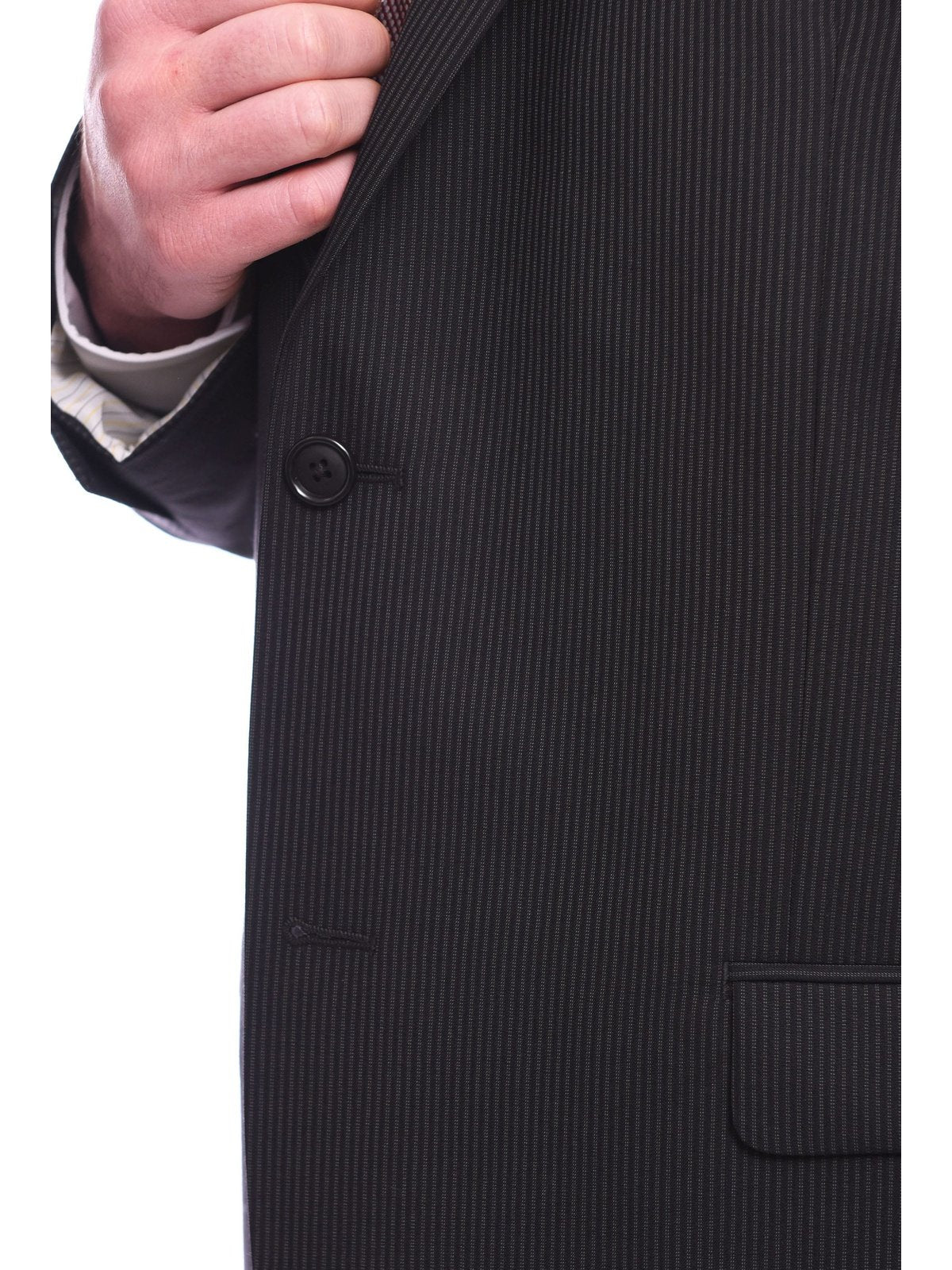 Bruno Piattelli Bruno Piattelli Classic Fit Black Pinstripe Two Button Wool Suit