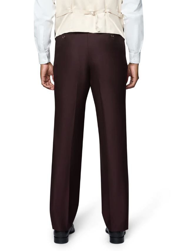 Beragamo Elegant Mens Burgundy 100% Wool Classic Fit Vested Suit with Peak Lapel