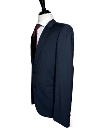 Hugo Boss Mens Blue-Gray Pinstripe Notch Lapels Slim Fit 2 Button Wool Suit - 42L