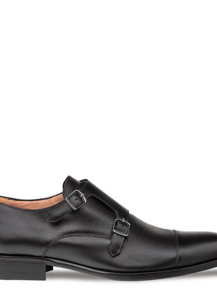Mezlan Mens Black Cap Toe Double Monk Strap Leather Dress Shoes