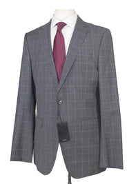 Thumbnail for Hugo Boss Mens 42L Gray Windowpane 100% Wool Slim Fit 2 Piece Suit