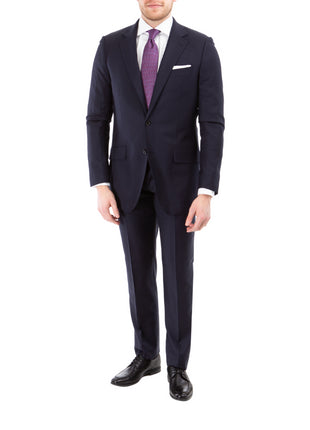 Sartoria Mazara Mens Navy Blue Striped Classic Fit Wool Silk 2 Piece Suit