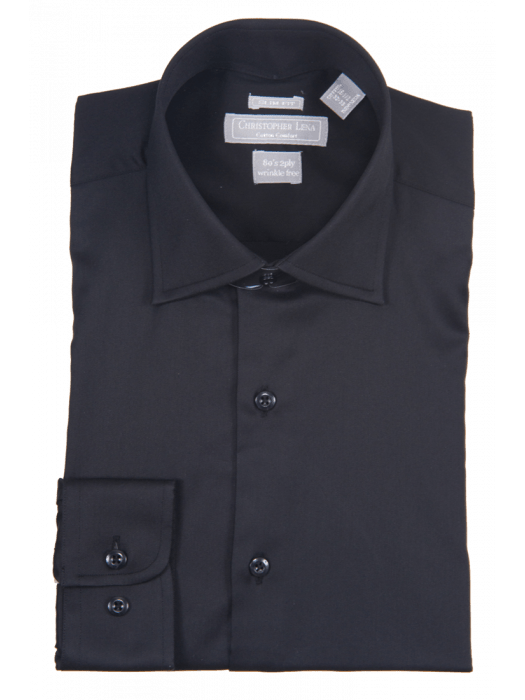 Mens Slim Fit Solid Black Spread Collar Wrinkle Free 100% Cotton Dress Shirt, 18 1/2 / 34/35 Mens Slim Fit Solid Black Spread Collar Wrinkle Free 100% Cotton Dress Shirt, 18 1/2 / 34/35