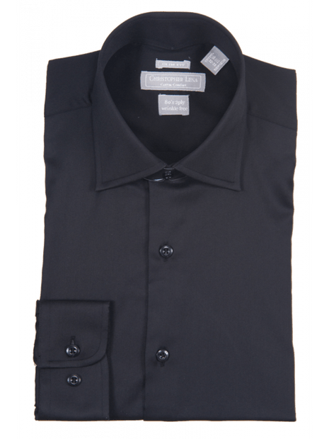 wrinkle proof dress shirt Mens Slim Fit Solid Black Spread Collar Wrinkle Free 100% Cotton Dress Shirt, 17 1/2 / 32/33