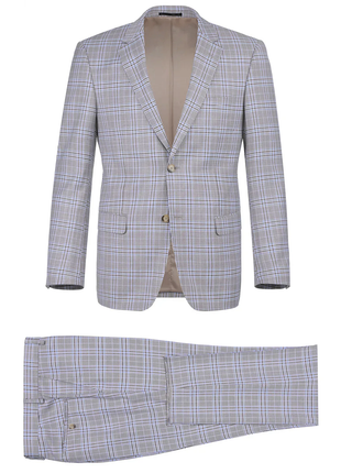 Raphael Mens Light Brown Windowpane Slim Fit Notch Lapel 2 Button Suit