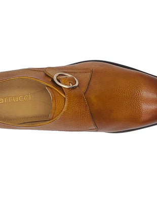 Carrucci Mens Cognac Brown Single Monk Strap Leather Dress Shoes