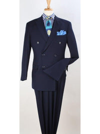 Thumbnail for Apollo King Mens Classic Fit Navy Blue Double Breasted 100% Wool 3 Piece Suit