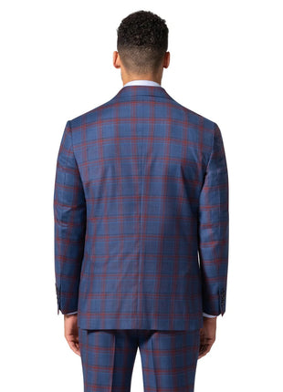 Beragamo Elegant Men Blue Plaid Classic Fit 100% Wool 3 Piece Suit & Peak Lapels