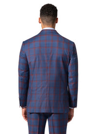 Thumbnail for Beragamo Elegant Men Blue Plaid Classic Fit 100% Wool 3 Piece Suit & Peak Lapels