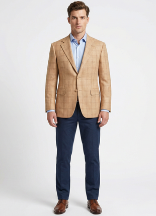 Sartoria Partenopea 40R Tan Plaid 3-Roll-2 Unlined Silk Linen Men's Sportcoat