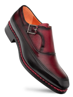 Mezlan Mens Black Burgundy Cap Toe Monk Strap Leather Dress Shoes