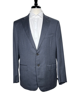 Isaia Mens Charcoal Gray Tonal Stripe Fully-Canvassed Notch Lapel Slim Fit 2-Button Wool Suit - 44L