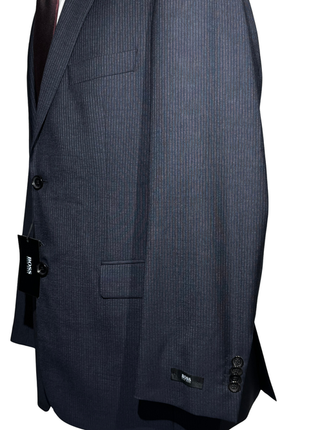 Hugo Boss Mens Navy-Gray Stripe Notch Lapels Classic Fit 2 Button Wool Suit - 40R
