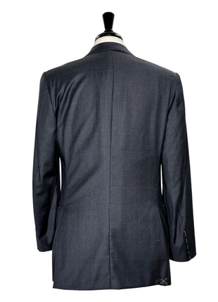 Corneliani Mens Charcoal Windowpane Fully-Canvassed Notch Lapels Classic Fit 2 Button Wool Suit - 40L