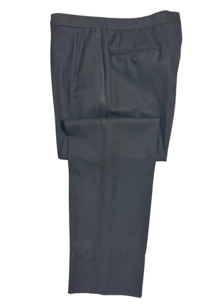 Brioni Mens Solid Black Fully-Canvassed Peak Lapel Classic Fit 1-Button Wool Tuxedo with Grosgrain Trim - 46L