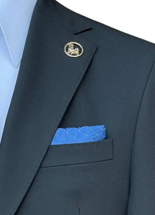 Romaster Mens Solid Black Notch Lapel Slim Fit Stretch Wool Blend suit