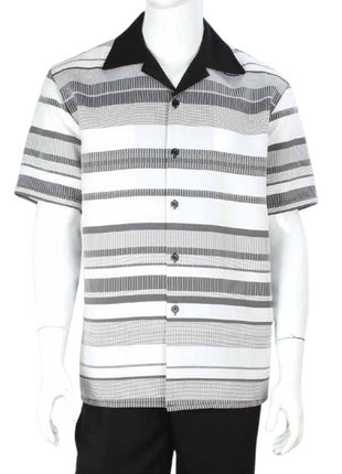Apollo King Royal Diamond Black and White Striped Classic Fit Walking Suit