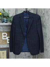 Thumbnail for Calvin Klein Blazer Men's Calvin Klein Navy Blue Windowpane Slim Fit Wool Blazer