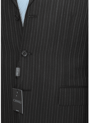 Canali SUITS Canali 38r 46 Drop 6 Classic Fit Black Striped 3-button Pleated 100% Wool Suit