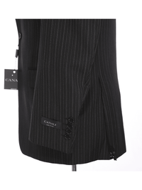 Thumbnail for Canali SUITS Canali 38r 46 Drop 6 Classic Fit Black Striped 3-button Pleated 100% Wool Suit