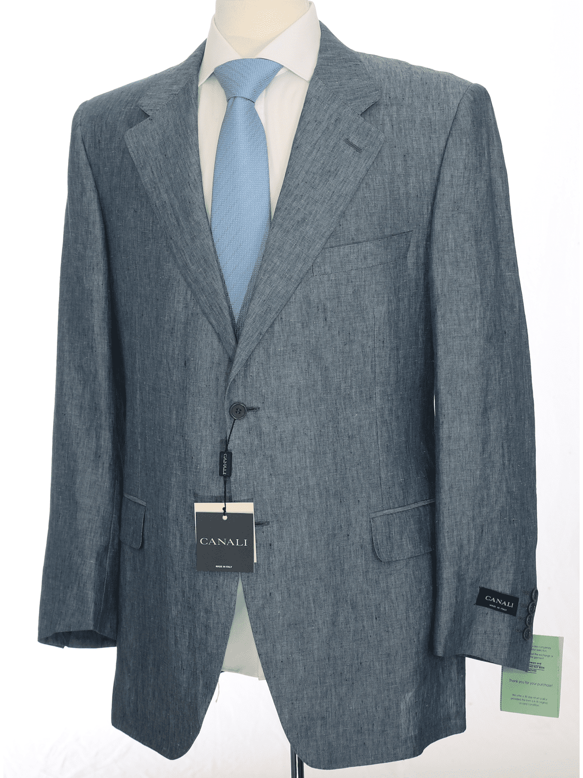 Canali SUITS Canali Mens 46r 58 Drop 6 Classic Fit Blue 2-button Half Lined 100% Linen Suit