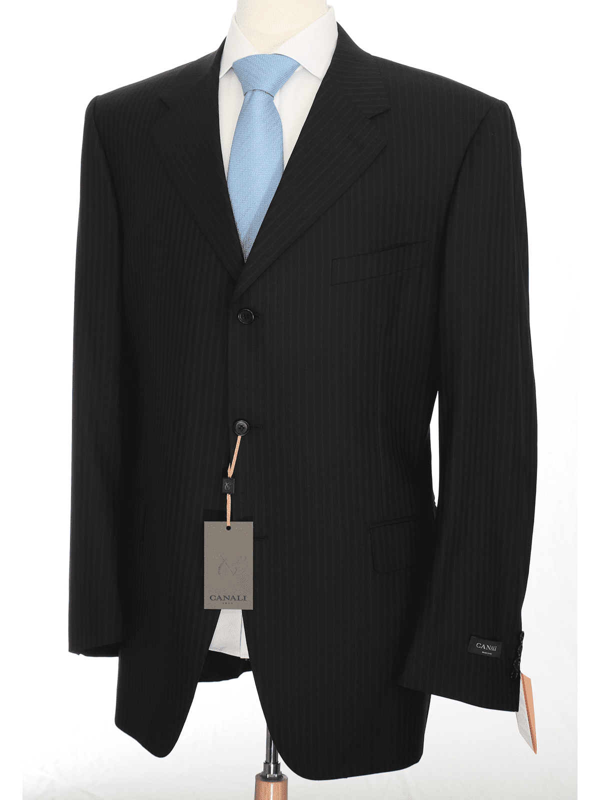 Canali SUITS Canali Mens 50l 62 Drop 6 Classic Fit Black Striped Three Button 100% Wool Suit