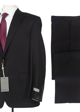 Canali Solid Black Notch Lapel Modern Fit Wool 2-Button Suit 46L - The Suit Depot
