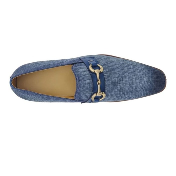 Carrucci Mens Blue Slip-on Canvas & Buckle Loafer Dress Shoes
