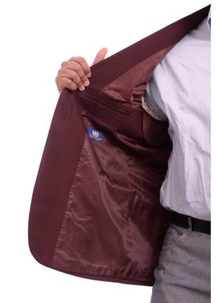 Caravelli BLAZERS Caravelli Classic Fit Hopsack Weave Burgundy Two Button Stretch Blazer Sportcoat