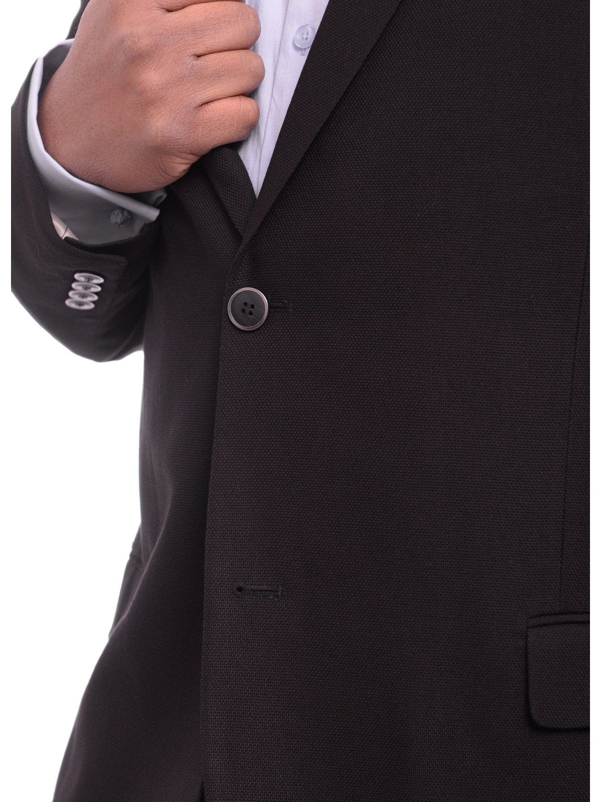 Caravelli BLAZERS Caravelli Classic Fit Solid Black Hopsack Weave Stretch Blazer Sportcoat