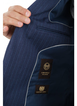Caravelli Caravelli Mens Blue Striped Two Button 2 Piece Suit