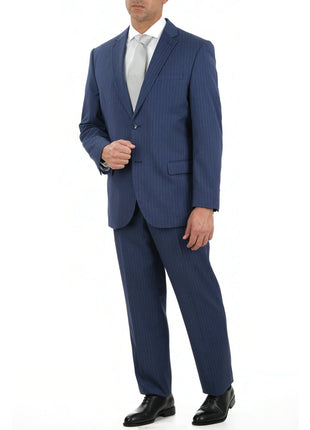Caravelli Caravelli Mens Blue Striped Two Button 2 Piece Suit