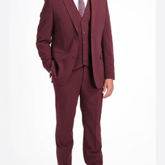 Caravelli Caravelli Mens Burgundy Slim Fit 3 Piece Suit