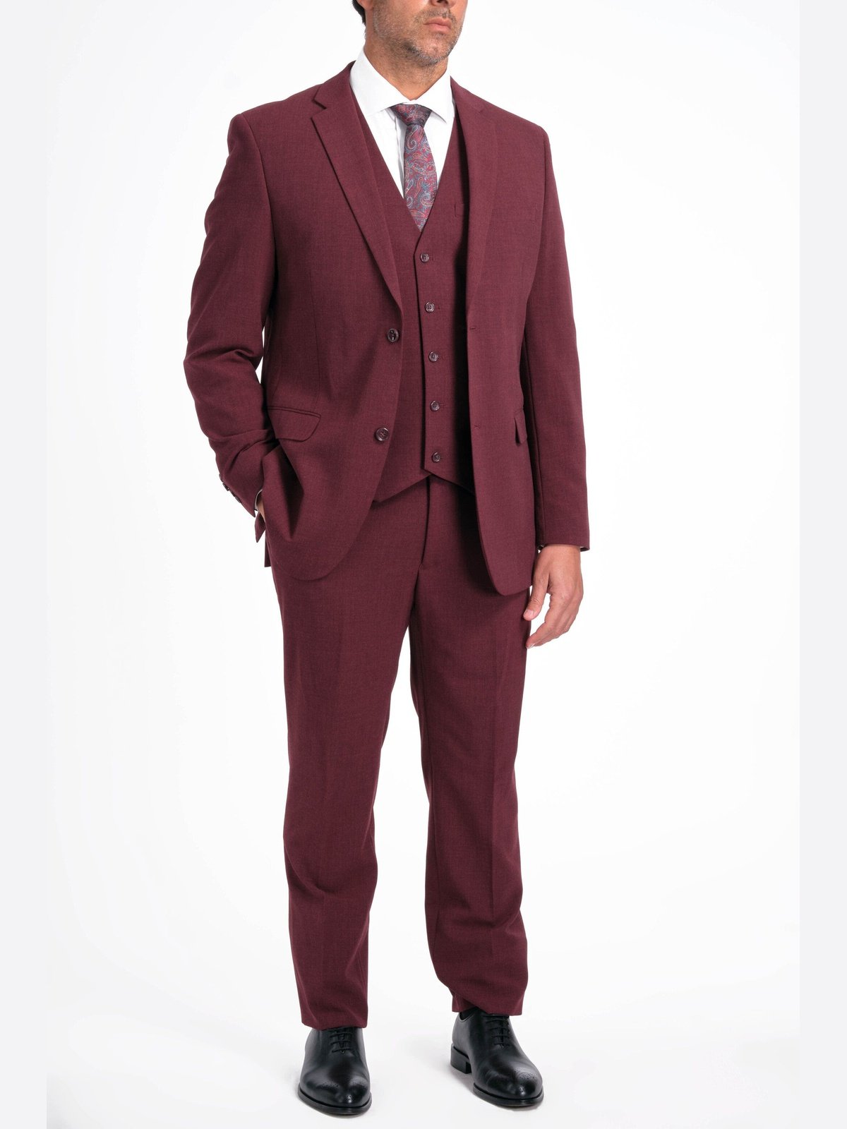 Caravelli Caravelli Mens Burgundy Slim Fit 3 Piece Suit