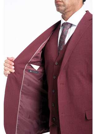 Caravelli Caravelli Mens Burgundy Slim Fit 3 Piece Suit